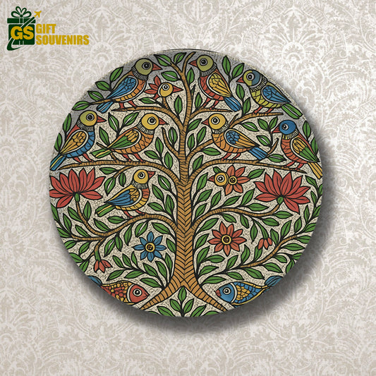 Tree of Life Madhubani Wall Plate – Traditional Indian Folk Art Ceramic Plate