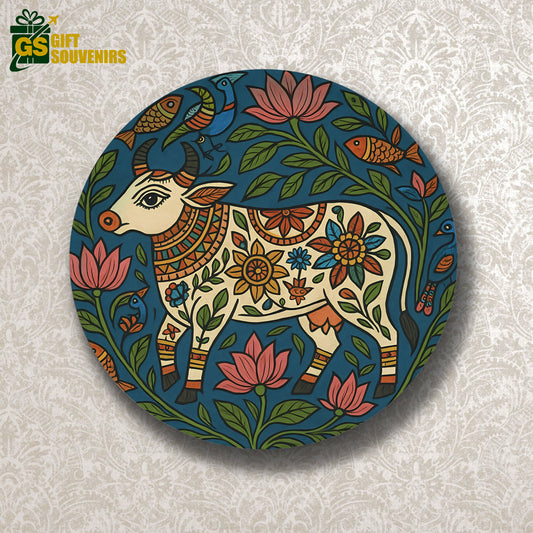 Sacred Grace – Madhubani Cow of Prosperity Ceramic Plate