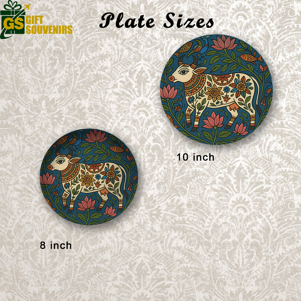 Sacred Grace – Madhubani Cow of Prosperity Ceramic Plate