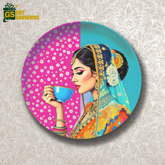 Sip of Elegance – Modern Indian Muse Ceramic Plate