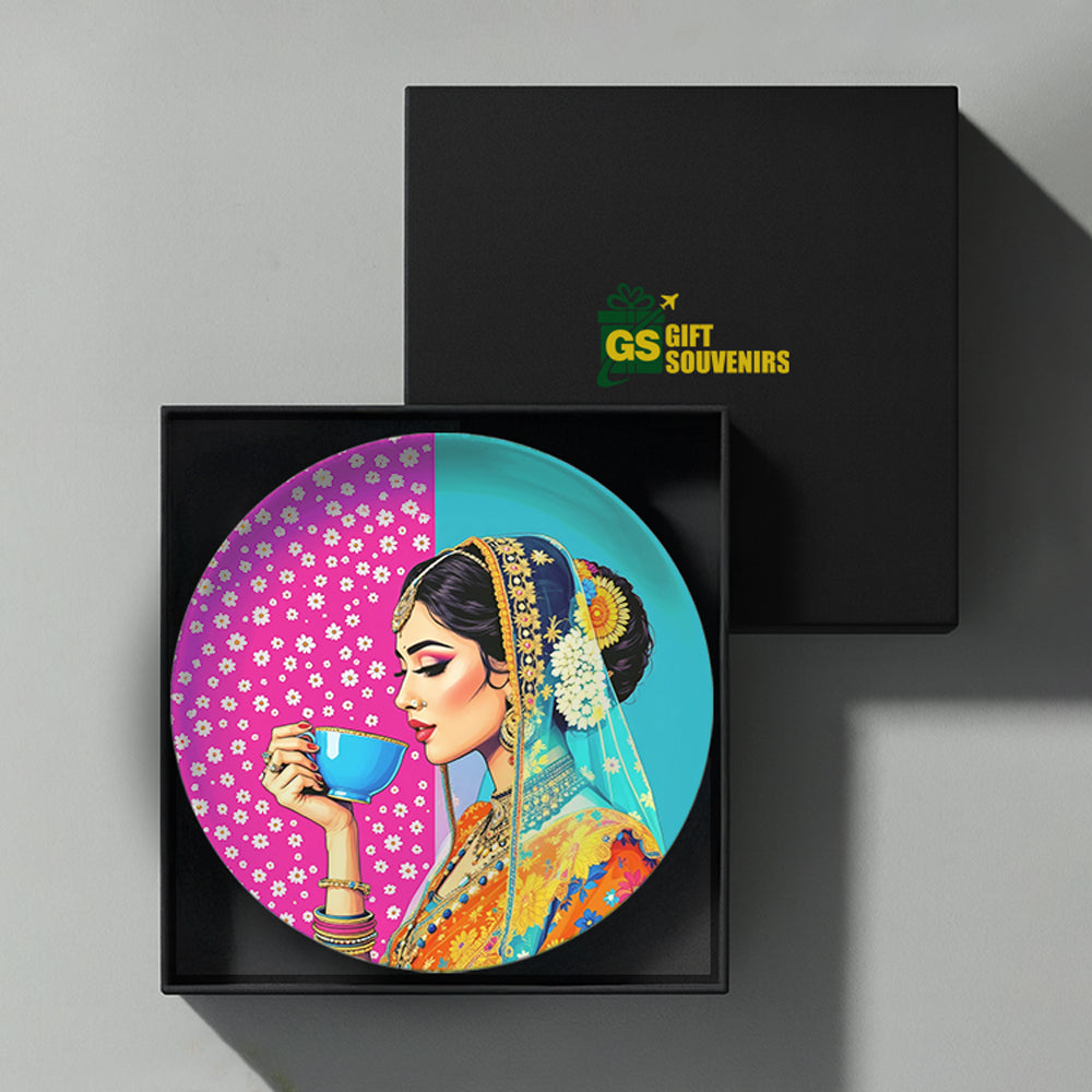Sip of Elegance – Modern Indian Muse Ceramic Plate