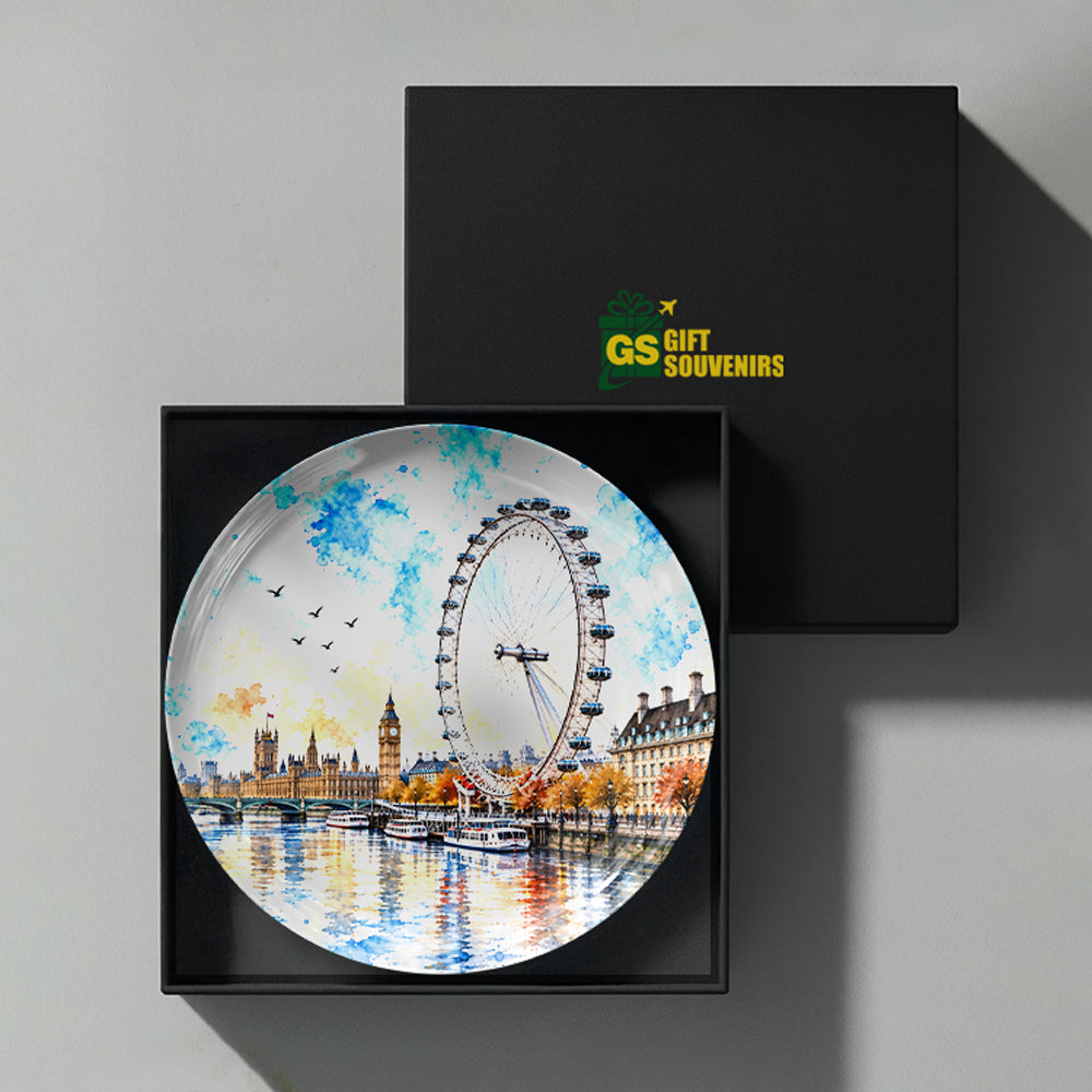 London Eye Panorama ceramic wall plate inspired by the architectural beauty and vibrant riverside atmosphere of London.