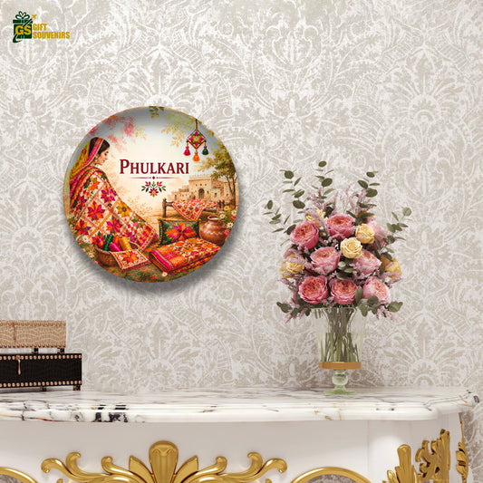Phulkari Art Ceramic Wall Plate | Punjab Heritage Decor