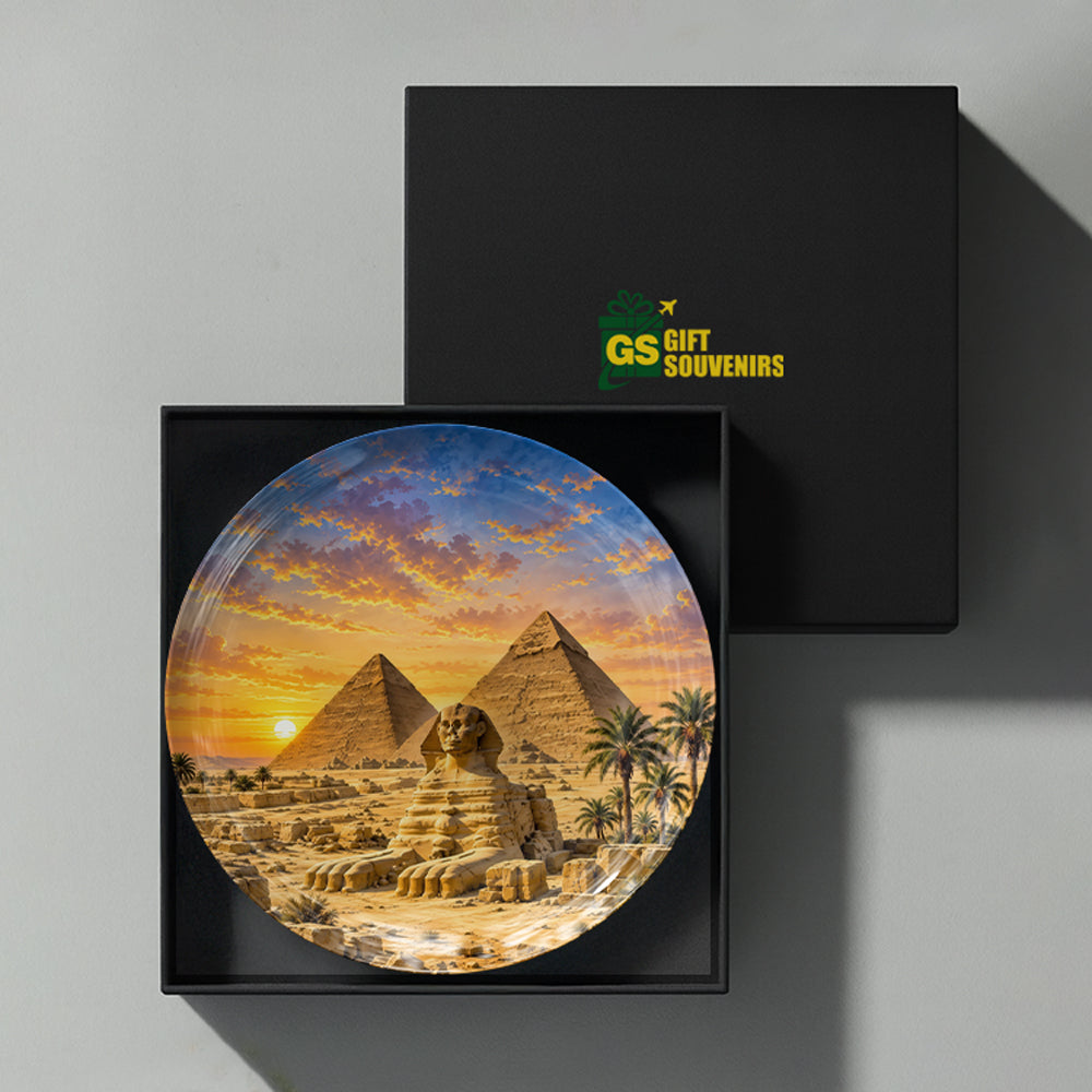 Giza at Dusk premium ceramic wall plate inspired by Egypt's ancient heritage and iconic landmarks.