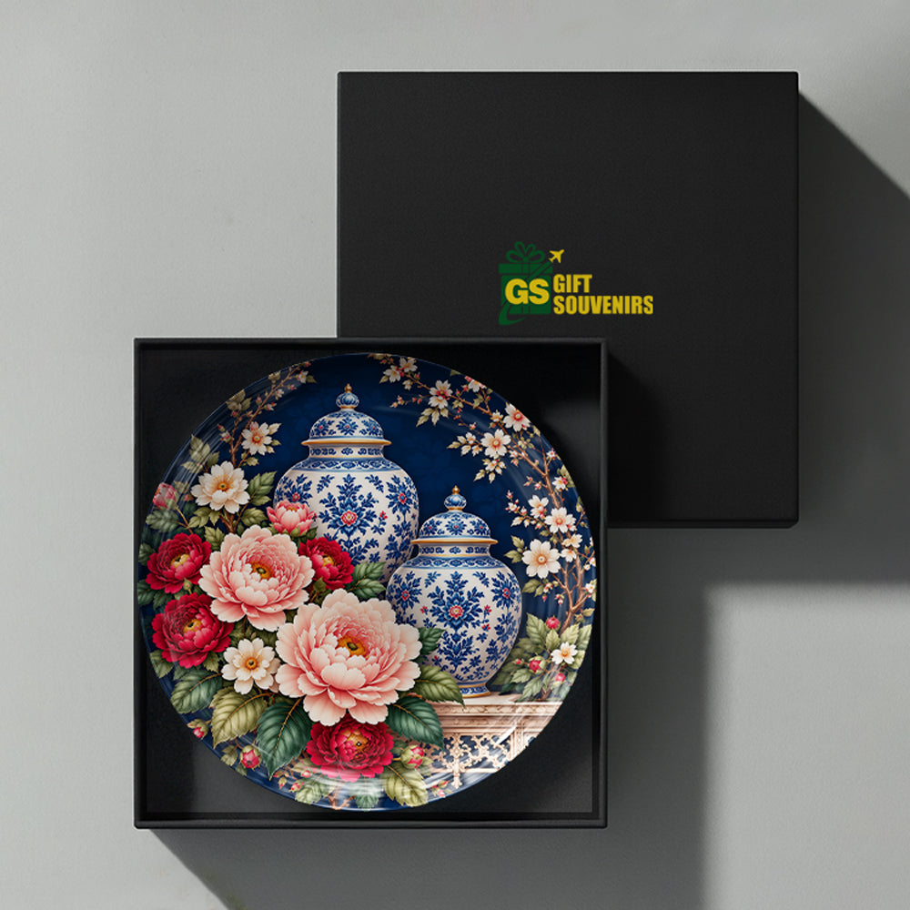 Whispers of Nature Plates collection featuring the Peonies and Porcelain ceramic wall plate