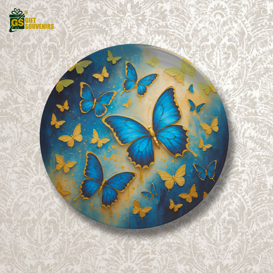 Celestial Flight – Blue Butterfly Art Ceramic Wall Plate