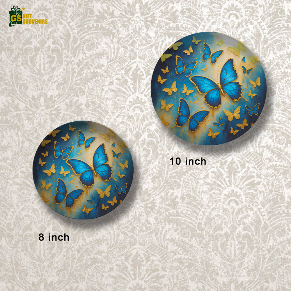 Celestial Flight – Blue Butterfly Art Ceramic Wall Plate