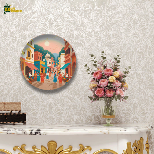 Bazaar Chronicles – A Glimpse of Timeless India Ceramic Wall Plate