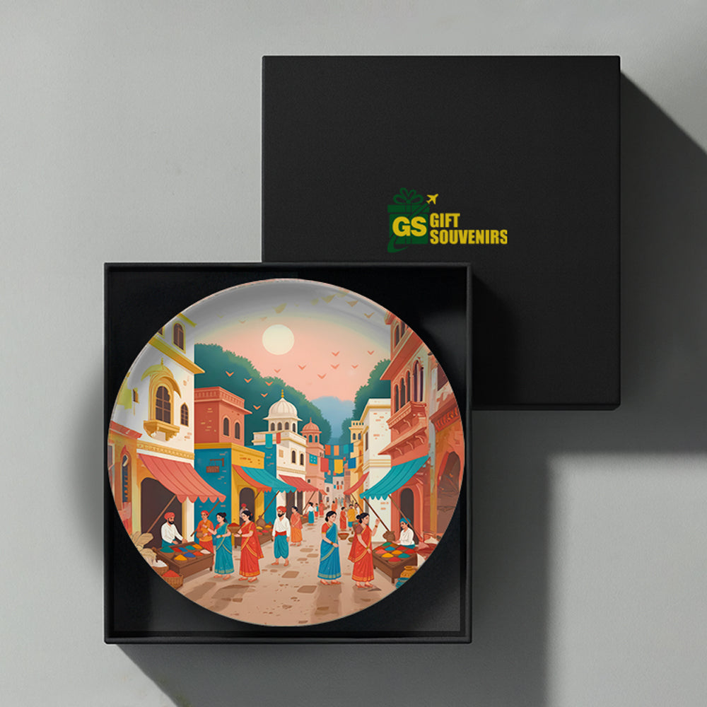 Bazaar Chronicles – A Glimpse of Timeless India Ceramic Wall Plate