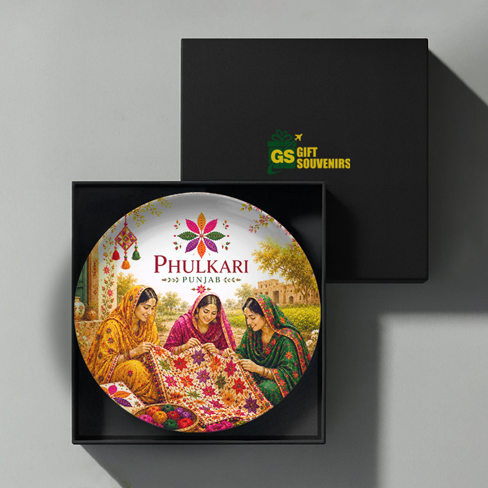 Phulkari Traditions – Punjab Folk Art Ceramic Wall Plate