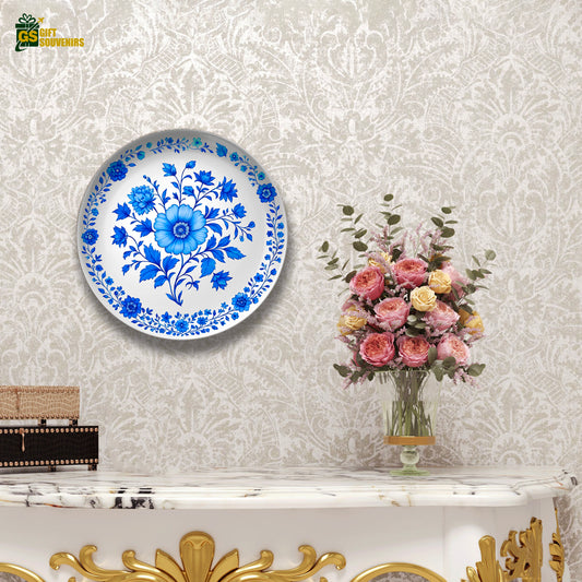 Azure Bloom – Timeless Floral Ceramic Wall Plate