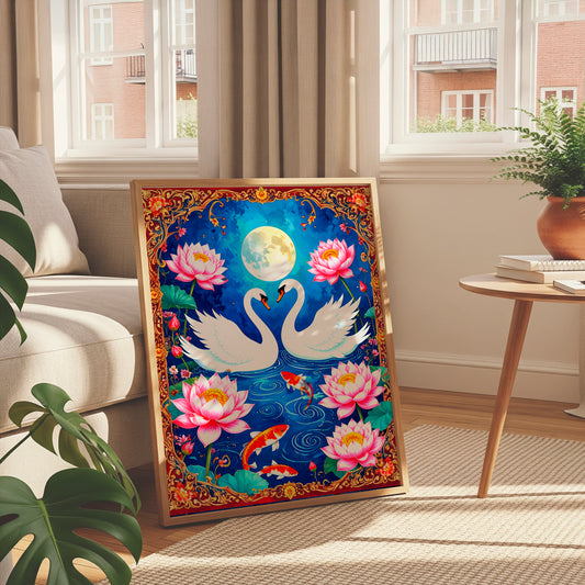 Celestial Harmony – Vaastu Swans & Lotus Canvas Wall Art