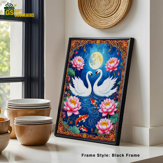 Celestial Harmony – Vaastu Swans & Lotus Canvas Wall Art