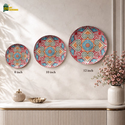 Ornamental ceramic wall plate souvenir with premium gift box and intricate decorative artwork
