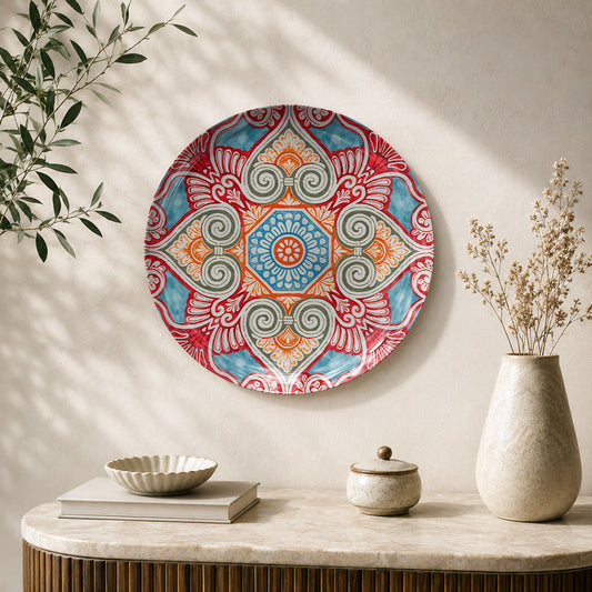 Rhythm of Patterns ceramic wall plate featuring intricate floral and geometric ornamental artwork