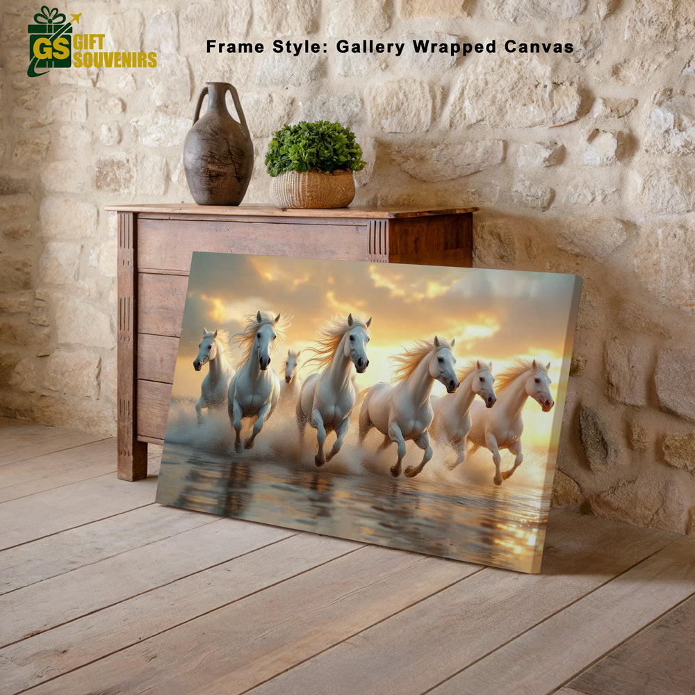 Energizing Harmony – Seven White Horses Vaastu Canvas Wall Art