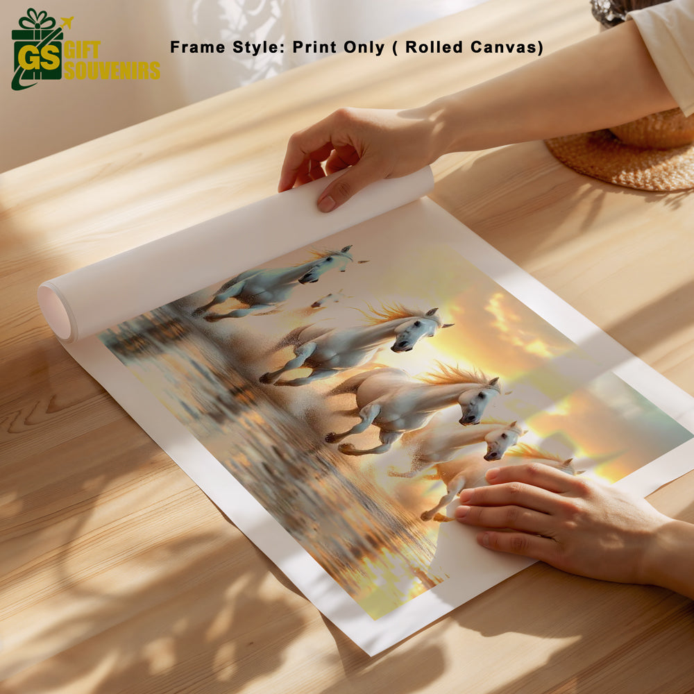 Energizing Harmony – Seven White Horses Vaastu Canvas Wall Art