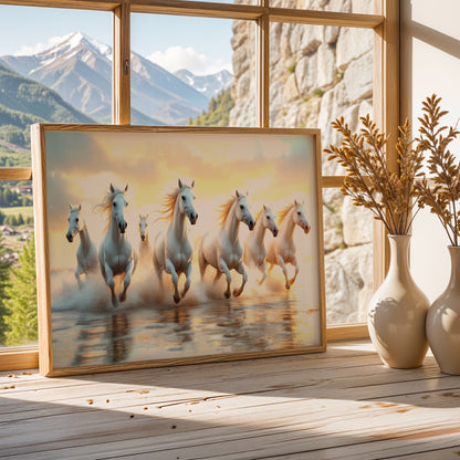 Energizing Harmony – Seven White Horses Vaastu Canvas Wall Art