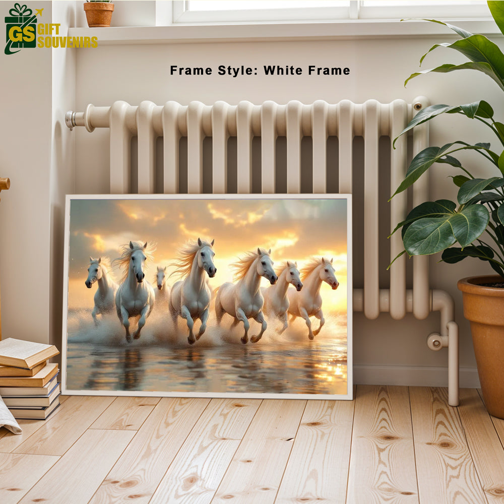 Energizing Harmony – Seven White Horses Vaastu Canvas Wall Art
