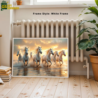 Energizing Harmony – Seven White Horses Vaastu Canvas Wall Art