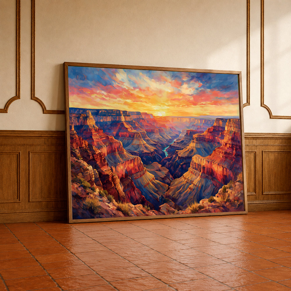 Museum Grade Canvas Wall Art depicting the majestic Grand Canyon beneath a vibrant sunset sky