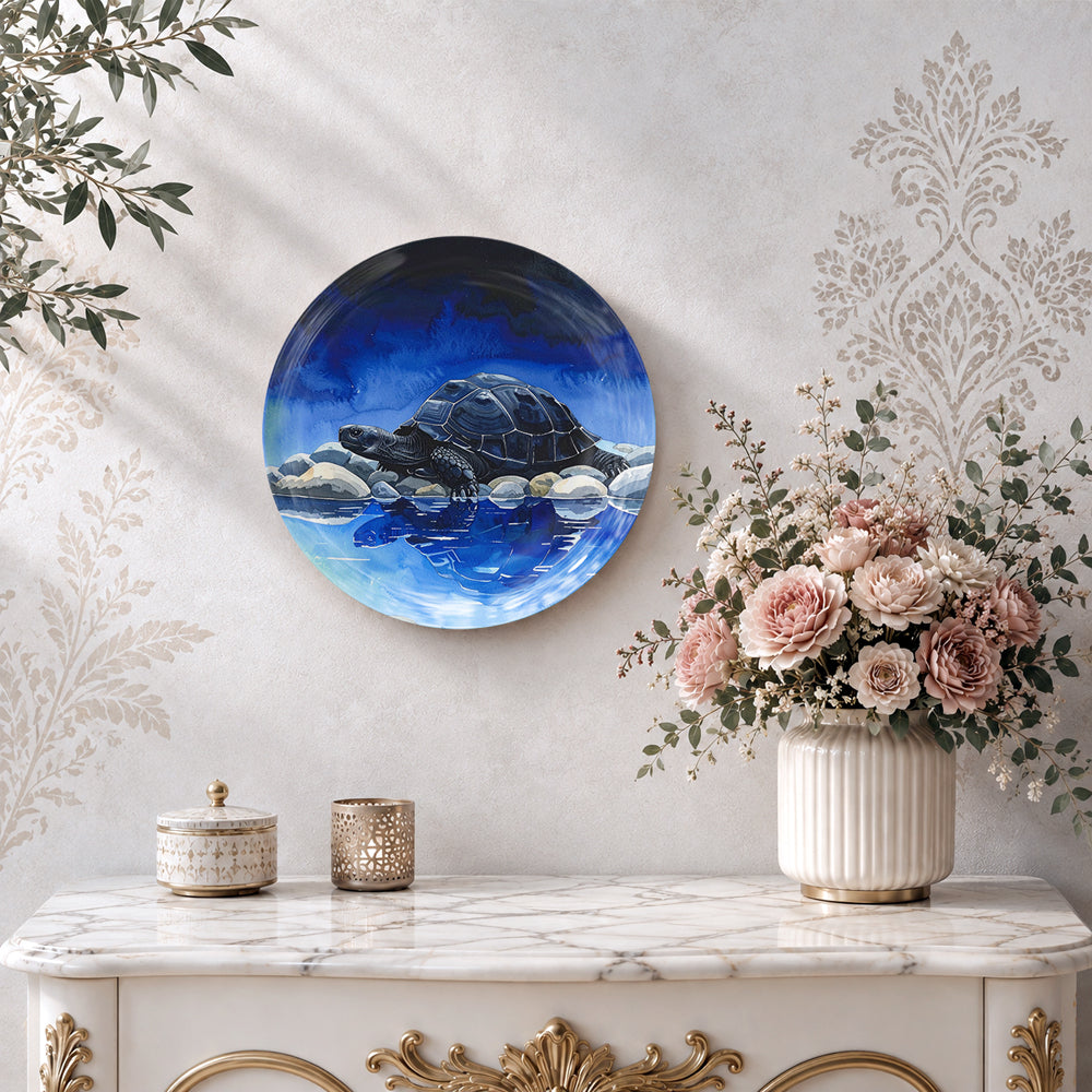 Decorative Vaastu ceramic wall plate featuring a tortoise and blue water scene with gift box