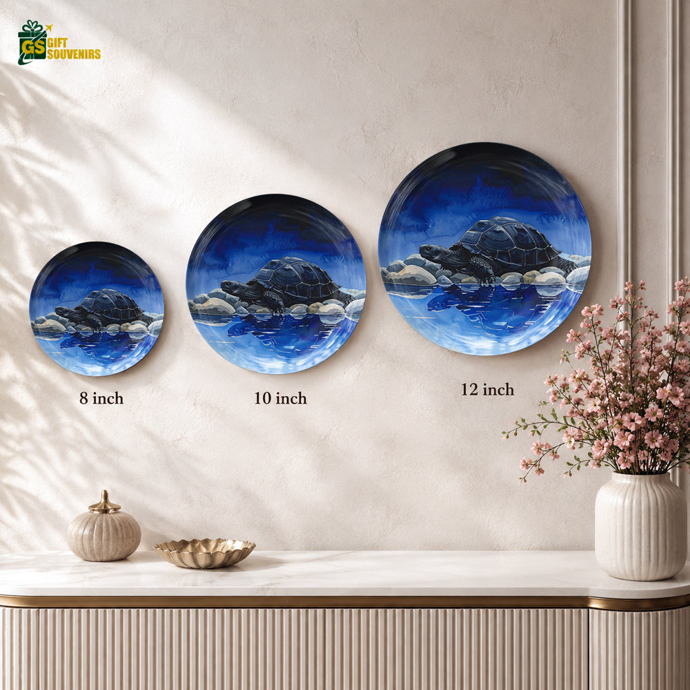 Blue tortoise wall decor plate with water reflection artwork and premium presentation gift box