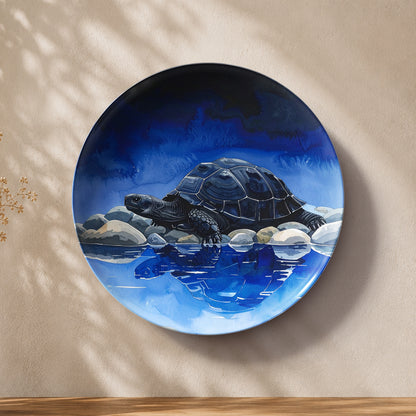 Blue ceramic tortoise wall plate for Vaastu and Feng Shui home decor with premium gift box