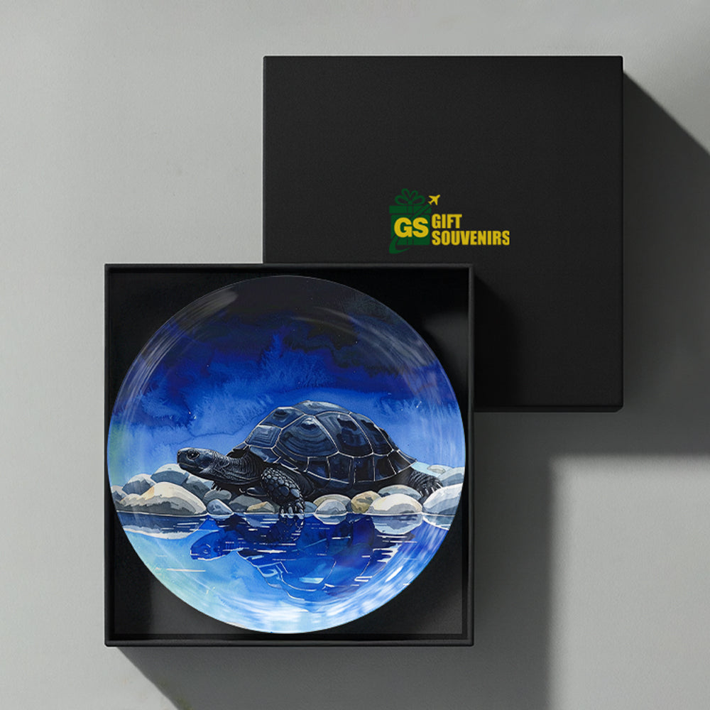 Vaastu Feng Shui ceramic wall plate featuring tortoise artwork, supplied in a premium gift box