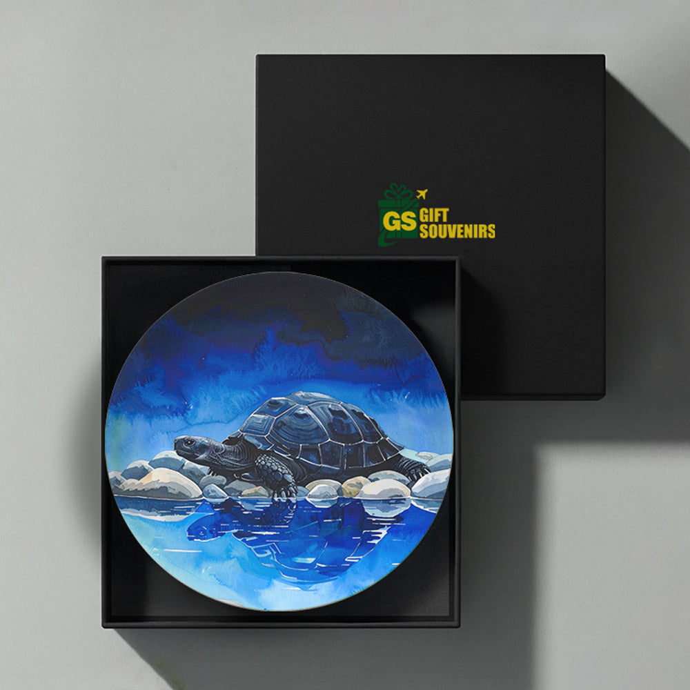 Vaastu-inspired blue tortoise ceramic plate for balanced living spaces