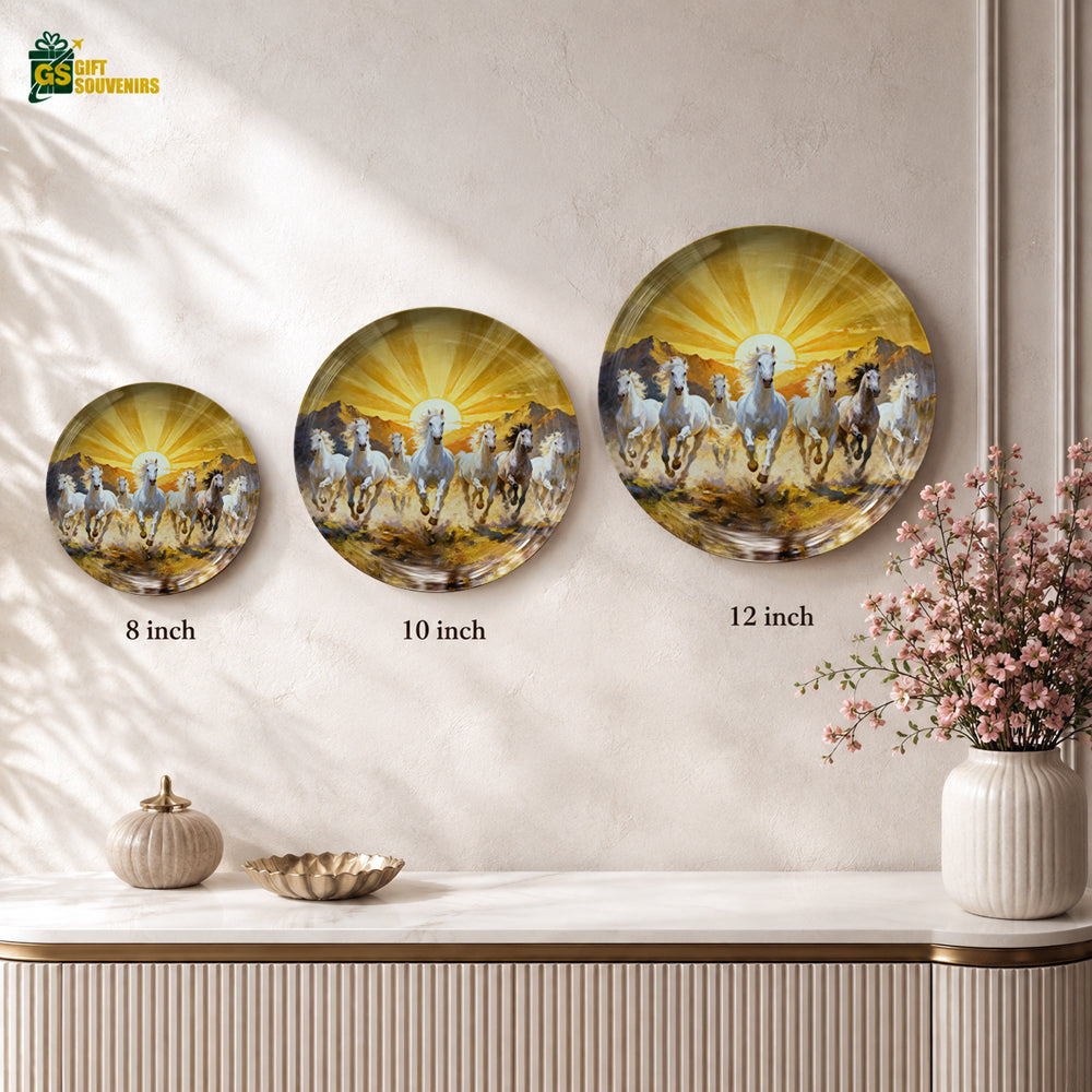 Seven horses Vaastu wall decor plate with dynamic horse artwork and premium presentation gift box