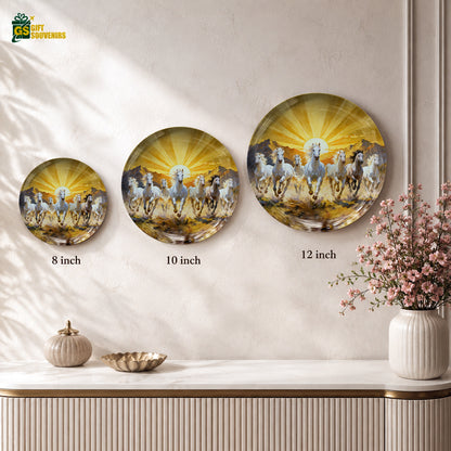 Seven horses Vaastu wall decor plate with dynamic horse artwork and premium presentation gift box