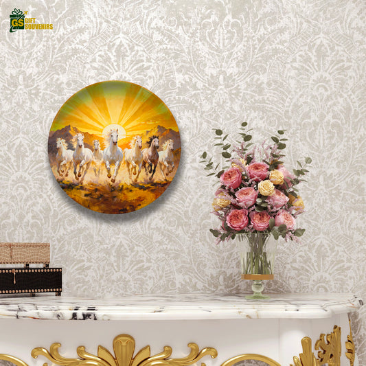 Premium ceramic wall art featuring seven galloping horses