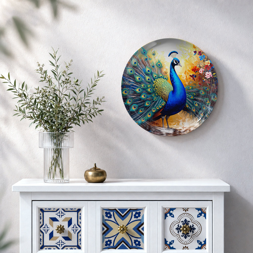 Majestic Aura decorative peacock wall plate for Vaastu and Feng Shui home decor