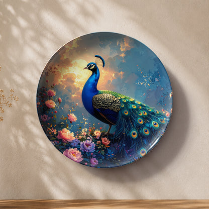 Celestial Grace decorative peacock ceramic wall plate for Vaastu and Feng Shui home decor