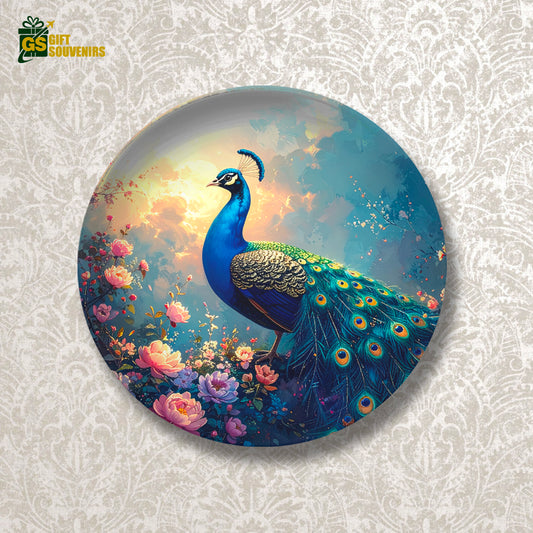 Vaastu peacock wall plate with vibrant floral design