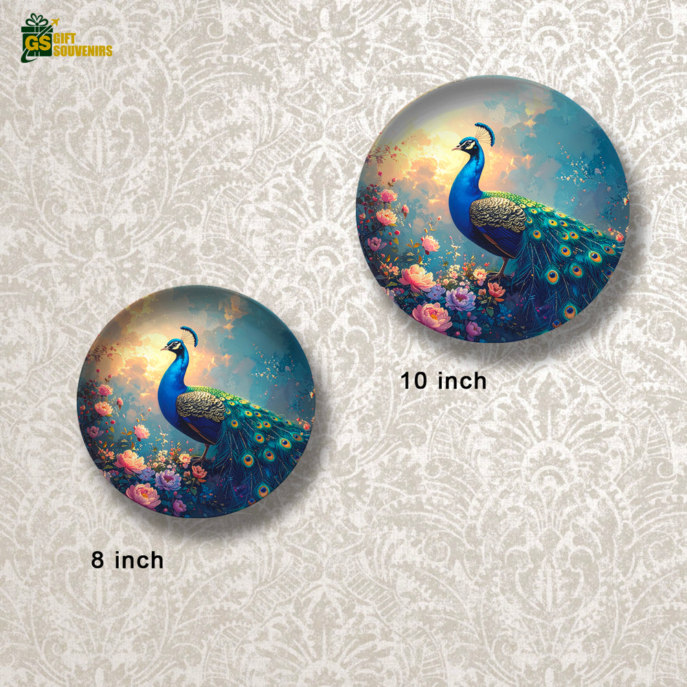 Luxury wall plate showcasing peacock and blooming flowers