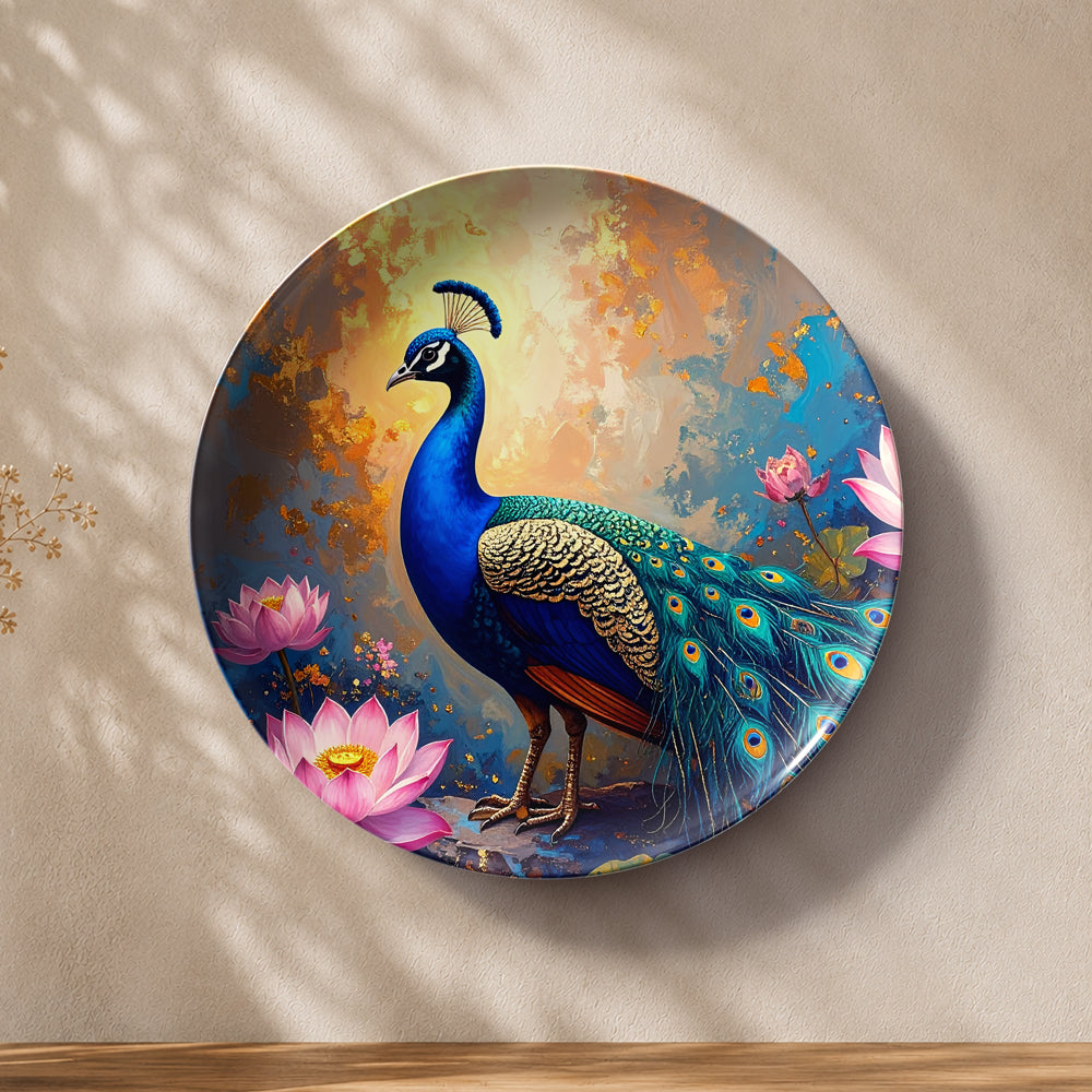 Divine Bloom decorative peacock ceramic wall plate for Vaastu and Feng Shui home decor