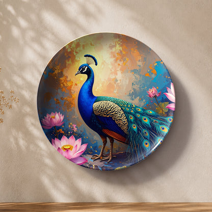 Divine Bloom decorative peacock ceramic wall plate for Vaastu and Feng Shui home decor