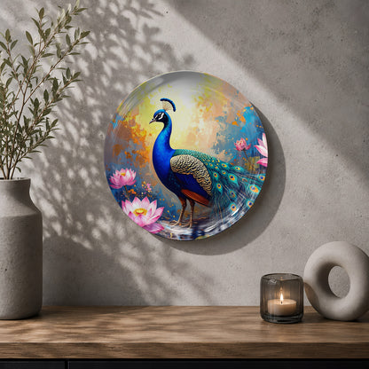 Divine Bloom peacock ceramic wall decor plate for living room and elegant home interiors
