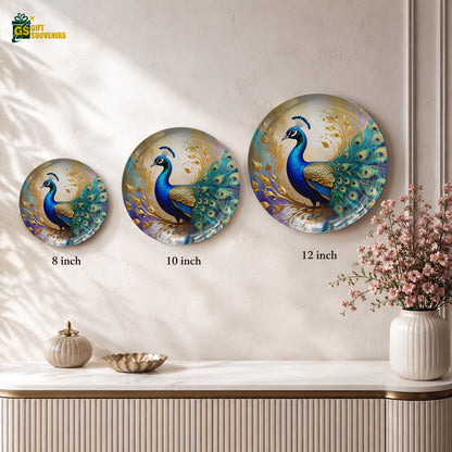 Golden Aura decorative peacock ceramic wall plate with vibrant artwork and premium gift box