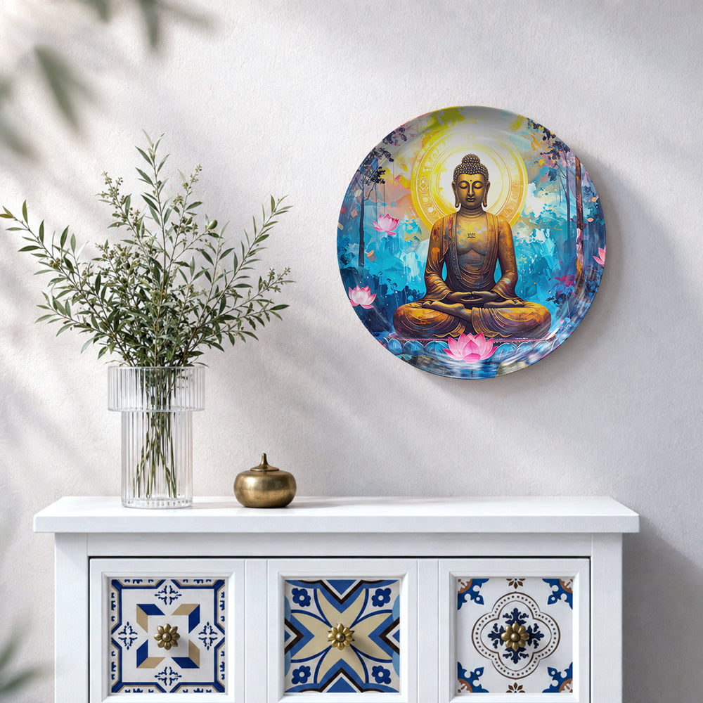 Tranquil Enlightenment decorative Buddha ceramic wall plate with serene meditation artwork