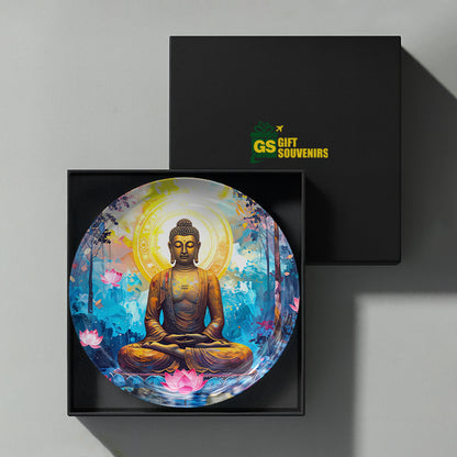 Tranquil Enlightenment Vaastu Buddha ceramic wall plate presented in a premium gift box for gifting