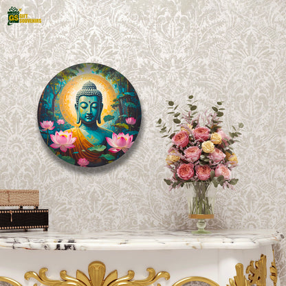 Vaastu Buddha wall plate with lotus flowers and golden halo