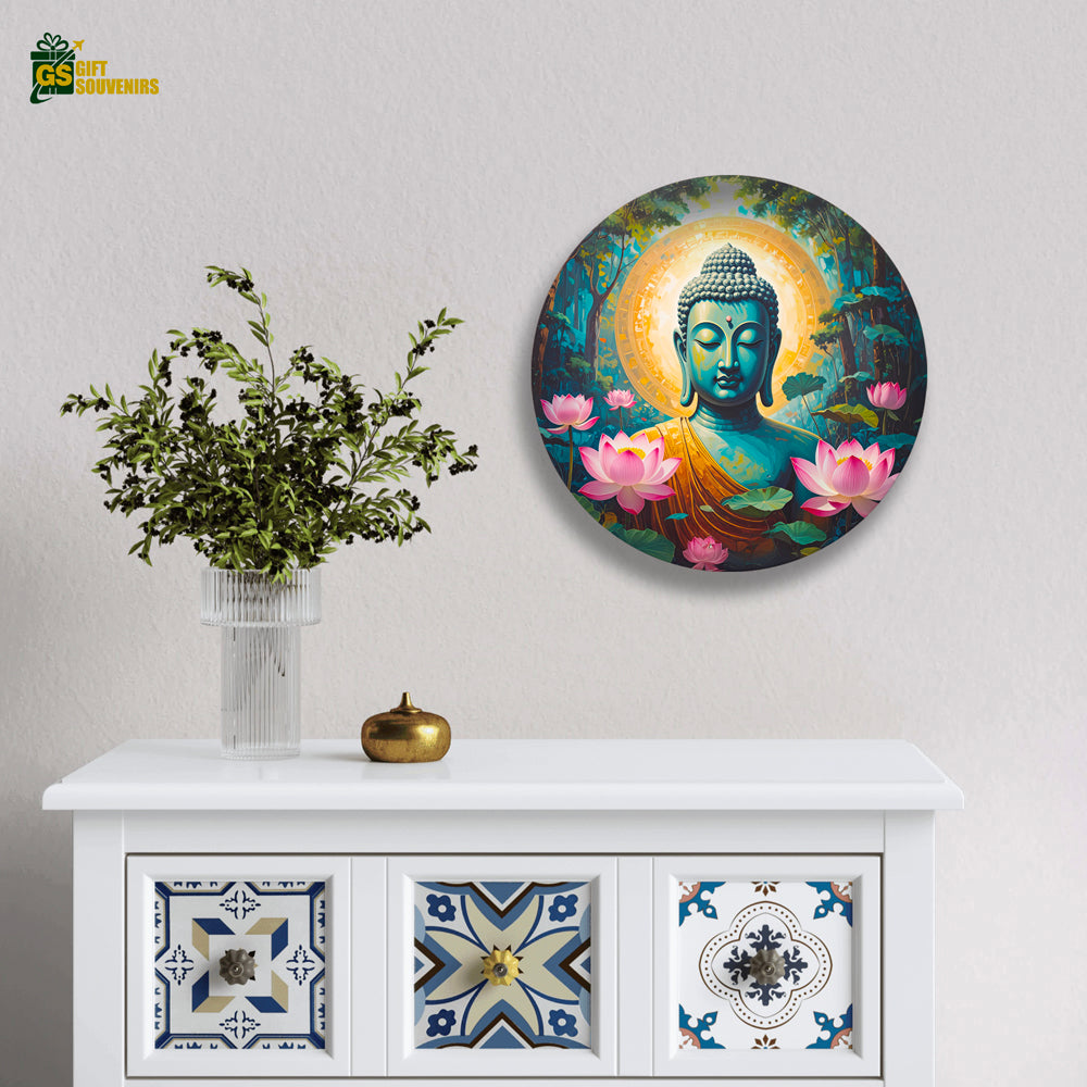 Decorative ceramic wall plate featuring serene Buddha design