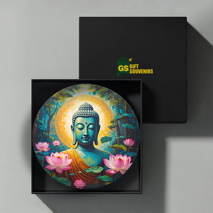 Elegant ceramic wall art with Buddha and lotus flowers