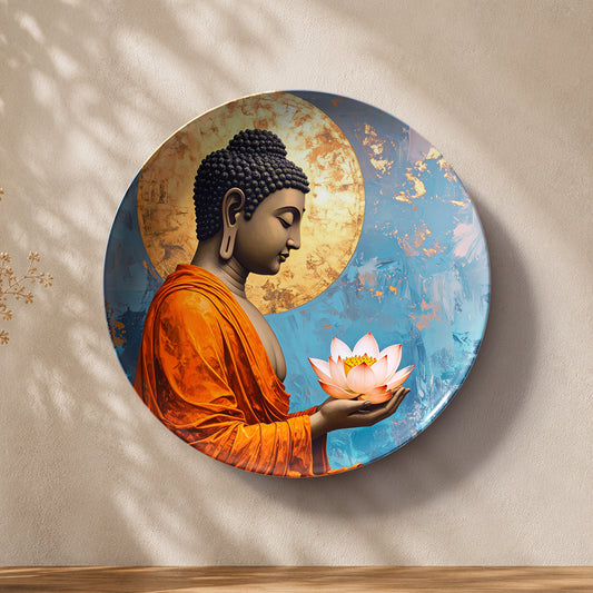Divine Serenity Buddha ceramic wall plate for Vaastu and Feng Shui home decor