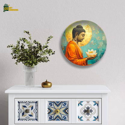 Decorative ceramic wall plate with serene Buddha and lotus