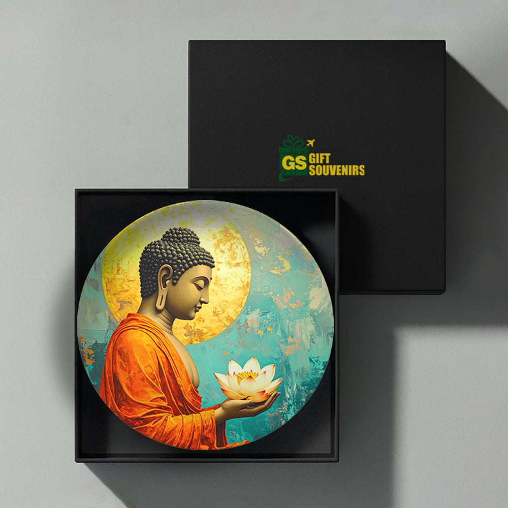 Elegant Buddha ceramic plate with lotus design for peaceful interiors