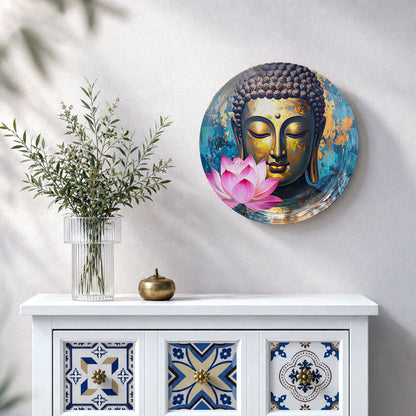 Golden Tranquility decorative Buddha ceramic wall plate featuring serene Buddha and lotus artwork